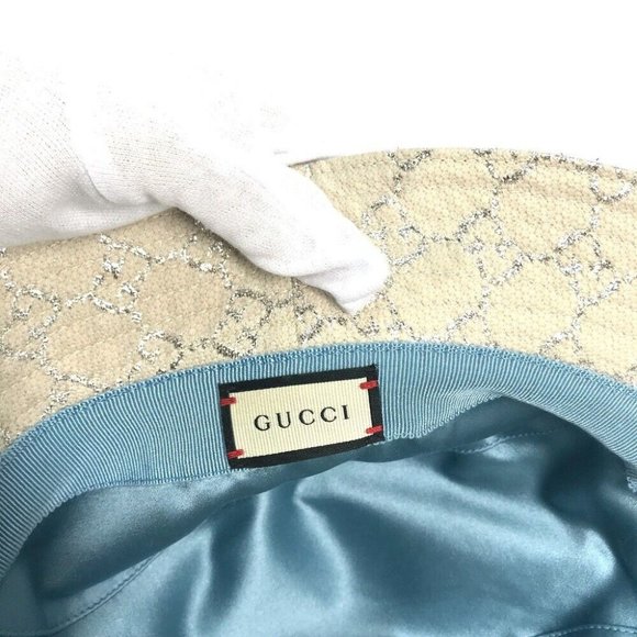 Auth GUCCI 631951 GG lame Bucket hat bob hat cotton WhiteBased - Picture 4 of 14